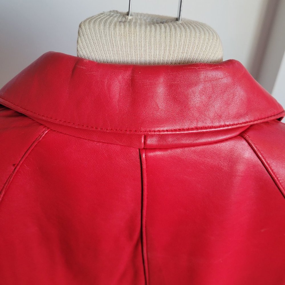 Bright Red Women’s Leather Coat – Size M - Picture 12 of 16